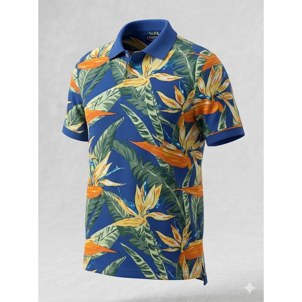 Chaps by Ralph Lauren Men's Birds of Paradise Hawaiian Theme Polo Shirt. Size L